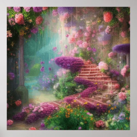 Fantasy Magic Garden mit Blume und Treppen Poster (Vorne)