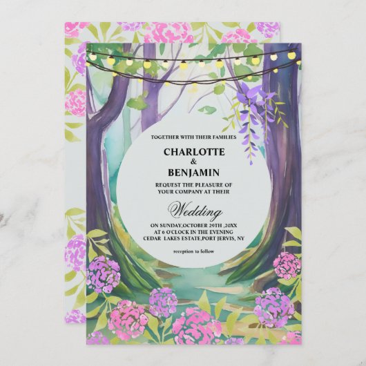 Fantasy Magical Enchanted Forest Wedding Einladung (Vorne/Hinten)