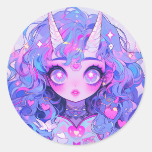 Fantasy Magical Unicorary Creature Anime Girl Runder Aufkleber