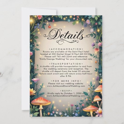 Fantasy Magical Woodland Castle Fairytale Hochzeit Einladung (Rückseite)