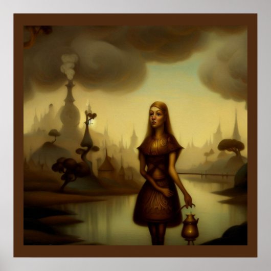 Fantasy Malerei 4 - Girl Holding Lattern Poster (Vorne)