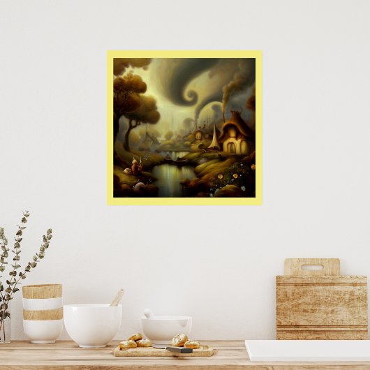 Fantasy Malerei 5 - Dorflandschaft Poster (Küche)