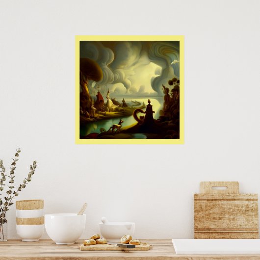 Fantasy Malerei 6 - Dorflandschaft Poster (Küche)