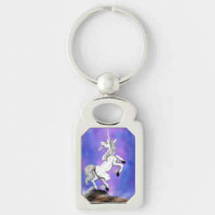 Fantasy-Malerei weiß Einhorn stehend auf Felsen Schlüsselanhänger