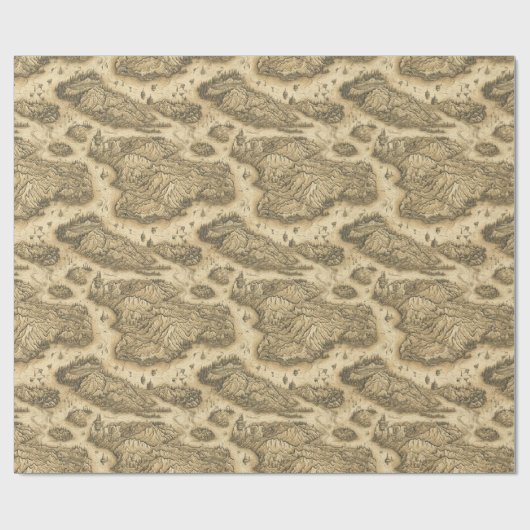 Fantasy Map Kartografie Altes handgezeichnetes Pap Geschenkpapier (Flach)