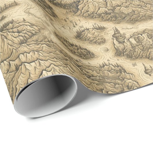 Fantasy Map Kartografie Altes handgezeichnetes Pap Geschenkpapier (Rolleneckpunkt)