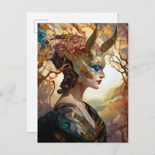 Fantasy Mask Lady Art Postcard Postkarte (Vorne/Hinten)