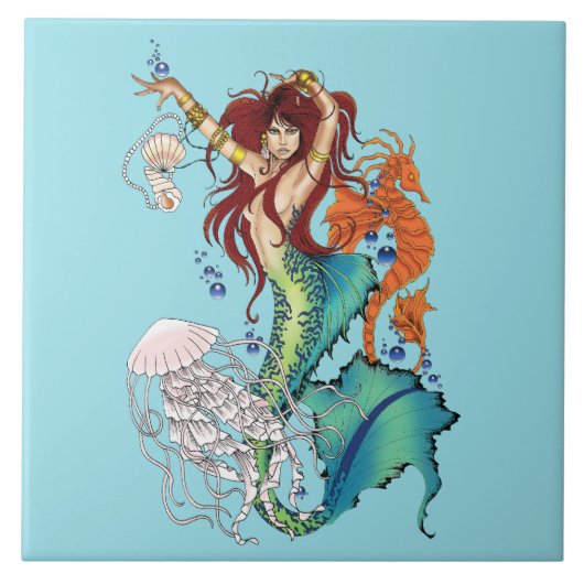 Fantasy Mermaid Aquamarin Tile Fliese (Vorderseite)