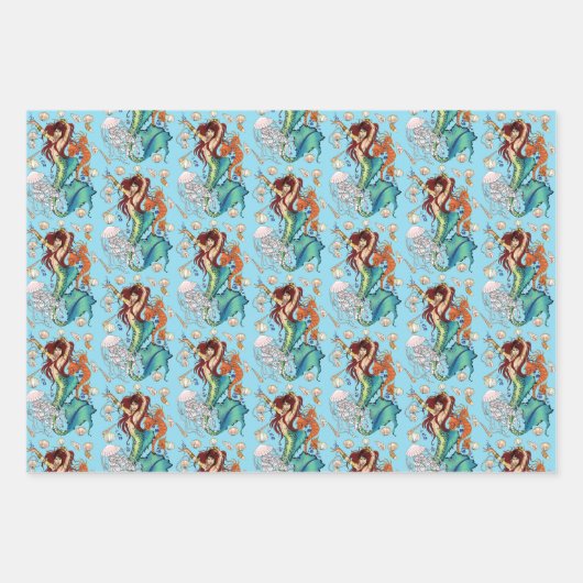 Fantasy Mermaid Aquamariner Schwanz Geschenkpapier Set (Vorderseite 3)