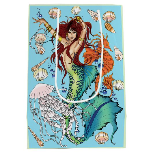 Fantasy Mermaid Aquamariner Schwanz Mittlere Geschenktüte (Rückseite)
