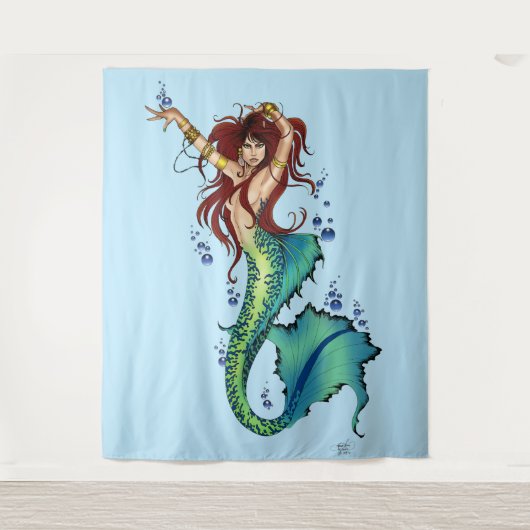 Fantasy Mermaid Aquamariner Schwanz Wandteppich (Vorderseite)
