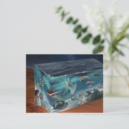 Fantasy Mermaid Ocean Cube Postkarte (Stehend Vorderseite)