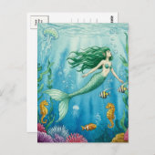 Fantasy Mermaid Ocean Seepferd Jellyfish Postkarte (Vorne/Hinten)