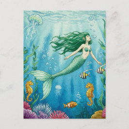 Fantasy Mermaid Ocean Seepferd Jellyfish Postkarte