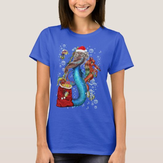 Fantasy Mermaid Santa Claus T-Shirt (Vorderseite)