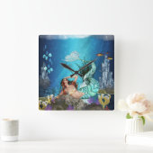 Fantasy Mermaid und Fish Square Wall Uhr (Zuhause)
