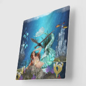Fantasy Mermaid und Fish Square Wall Uhr (Winkel)