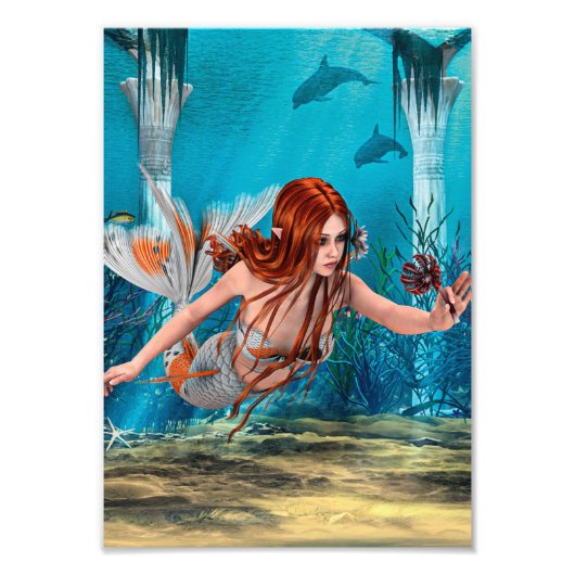Fantasy Mermaid und Sea Lily Fotodruck (Vorne)