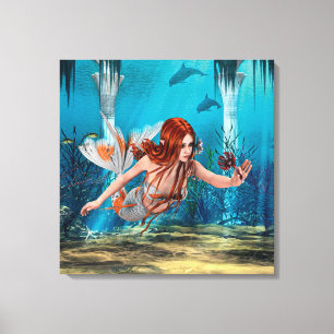 Fantasy Mermaid und Sea Lily Leinwanddruck