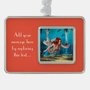 Fantasy Mermaid und Sea Lily Rahmen-Ornament Silber