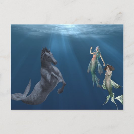 Fantasy Mermaids Hippocampus Mythische Meereskreat Postkarte (Vorderseite)