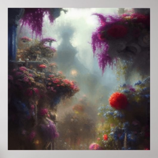 Fantasy Misty Rainy Magical Garden Landschaft Poster (Vorne)