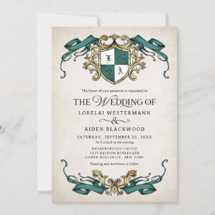 Fantasy Mittelalter Schild Smaragdgrün Hochzeit Einladung