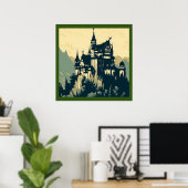 Fantasy Mittelalterliche Burg - Holzschnitt 1 Poster (Heimbüro)