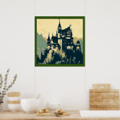 Fantasy Mittelalterliche Burg - Holzschnitt 1 Poster (Küche)