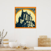 Fantasy Mittelalterliche Burg - Holzschnitt 3 Poster (Küche)