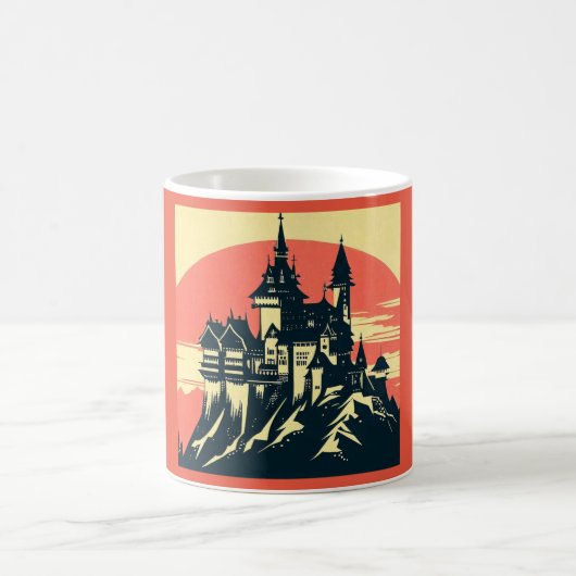 Fantasy Mittelalterliche Burg - Holzschnitt 4 Kaffeetasse (Mittel)