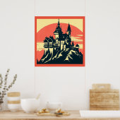 Fantasy Mittelalterliche Burg - Holzschnitt 4 Poster (Küche)