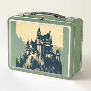 Fantasy Mittelalterliche Burg - Japanischer Holzsc Metall Brotdose