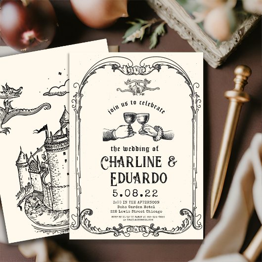 Fantasy Mittelalterliche Gravur Kunst Hochzeit Ein Einladung