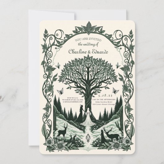 Fantasy Mittelalterliche Gravur Kunst Hochzeit Einladung (Vorderseite)