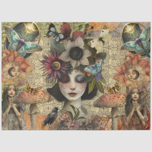 Fantasy-Mixed-Media-Garten-Collage-Decoupage Seidenpapier (Vorderseite)