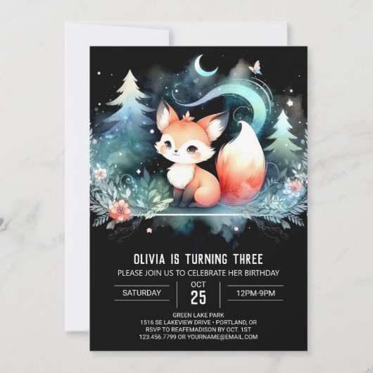 Fantasy Modern Fox Geburtstag digital Einladung (Vorderseite)