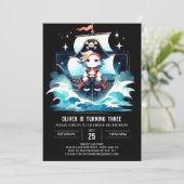 Fantasy Modern Pirate Birthday Einladung (Stehend Vorderseite)