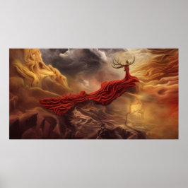 Fantasy moderne Kunst Gold Red Champion der Wolken Poster