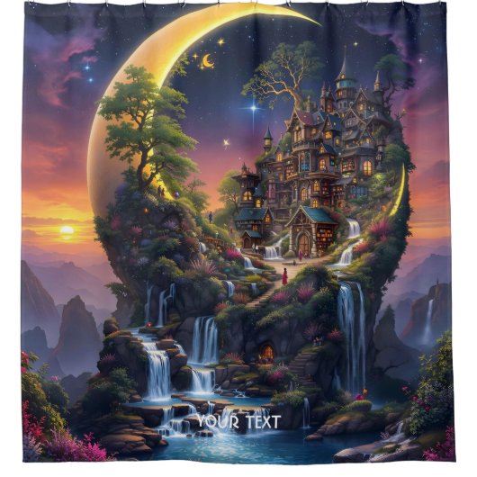Fantasy Moon Waterfall Forest Duschvorhang (Vorderseite)