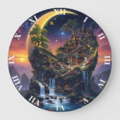 Fantasy Moon Waterfall Forest Große Wanduhr (Vorderseite)