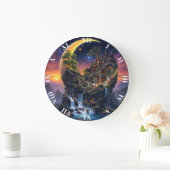 Fantasy Moon Waterfall Forest Große Wanduhr (Zuhause)