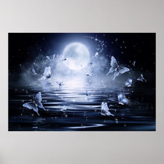 Fantasy Moonlight Butterfliegen Poster (Vorne)