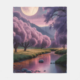 Fantasy Moonlit River Dreamscape Illustration Fleecedecke