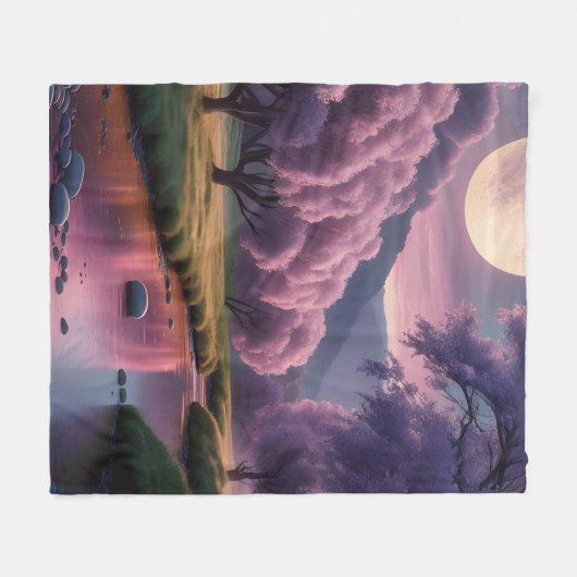 Fantasy Moonlit River Dreamscape Illustration Fleecedecke (Vorderseite (Horizontal))