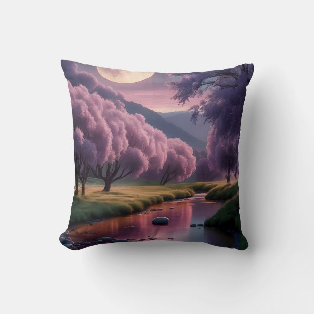 Fantasy Moonlit River Dreamscape Illustration Kissen (Vorderseite)