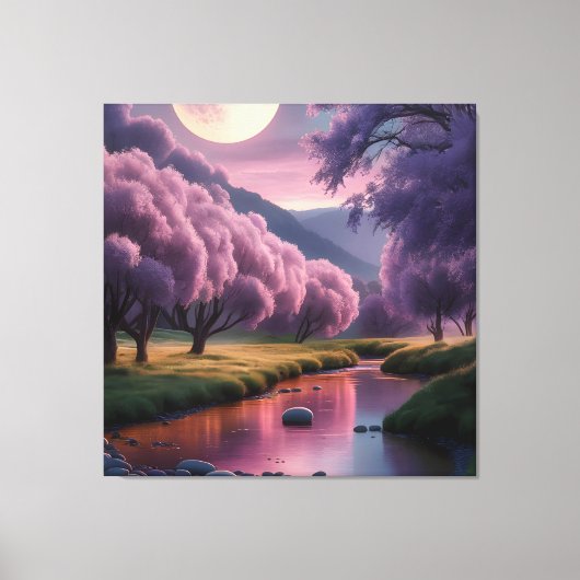 Fantasy Moonlit River Dreamscape Illustration Leinwanddruck (Vorderseite)