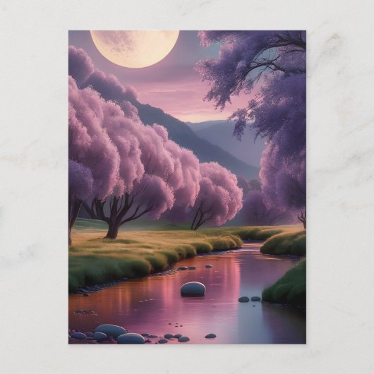 Fantasy Moonlit River Dreamscape Illustration Postkarte (Vorderseite)
