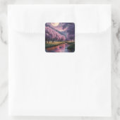 Fantasy Moonlit River Dreamscape Illustration Quadratischer Aufkleber (Tasche)