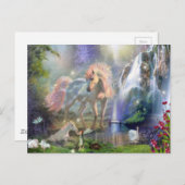 Fantasy Mother Unicorn and Baby in a Faige Garden Postkarte (Vorne/Hinten)